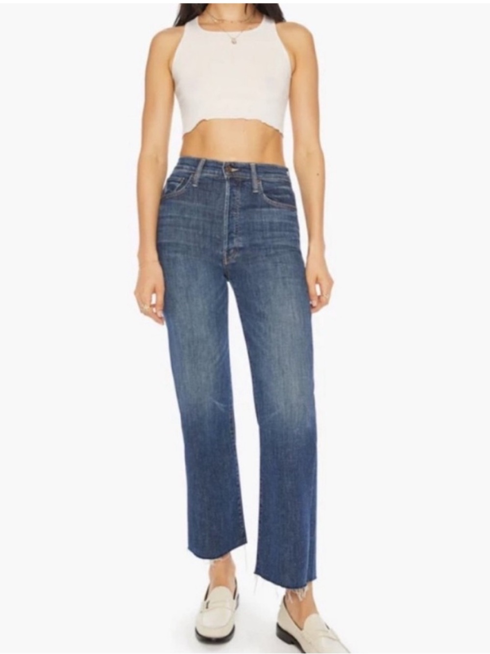 Mother Denim The Rambler Ankle Fray Jeans On Duty Button Fly High Rise Size 34